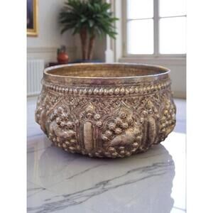 Antique Burmese Silver Tone "Thabeik" Bowl Marked,  5" Across 3" High